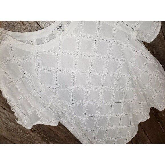 Madewell Small Women's White Embroidered Eyelet Cutout Sleeve Swing Top Blouse - Picture 5 of 7